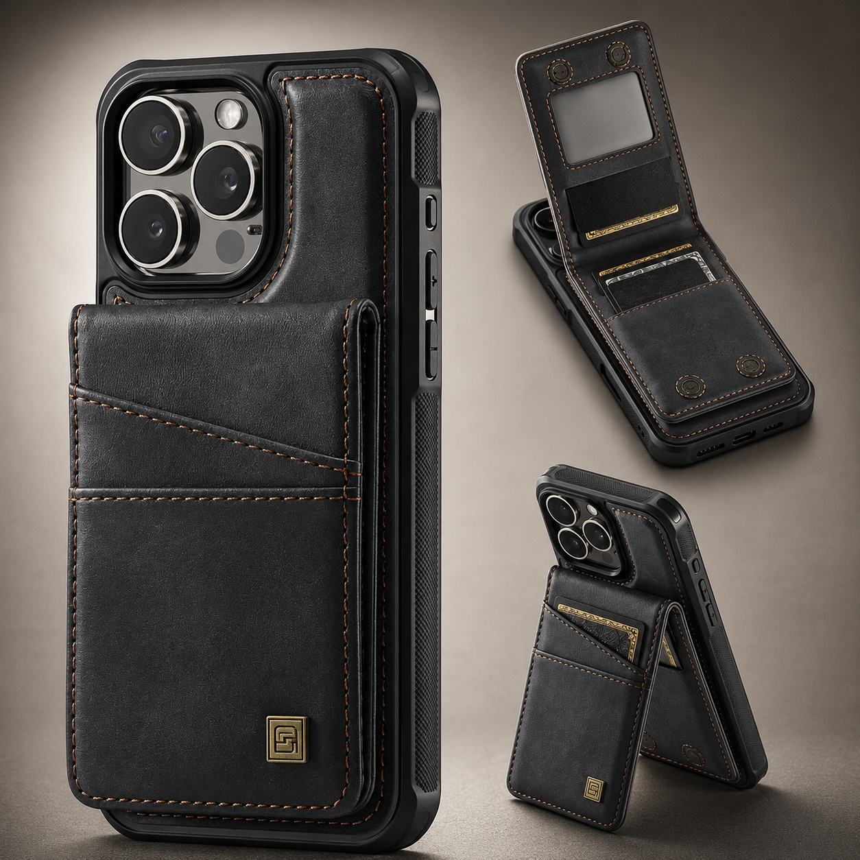 Premium iPhone Case Magnetic Wallet Cover PU Leather Detachable Flip Case Card Holder Wrist Strap Shockproof Protective Cover Slim Design