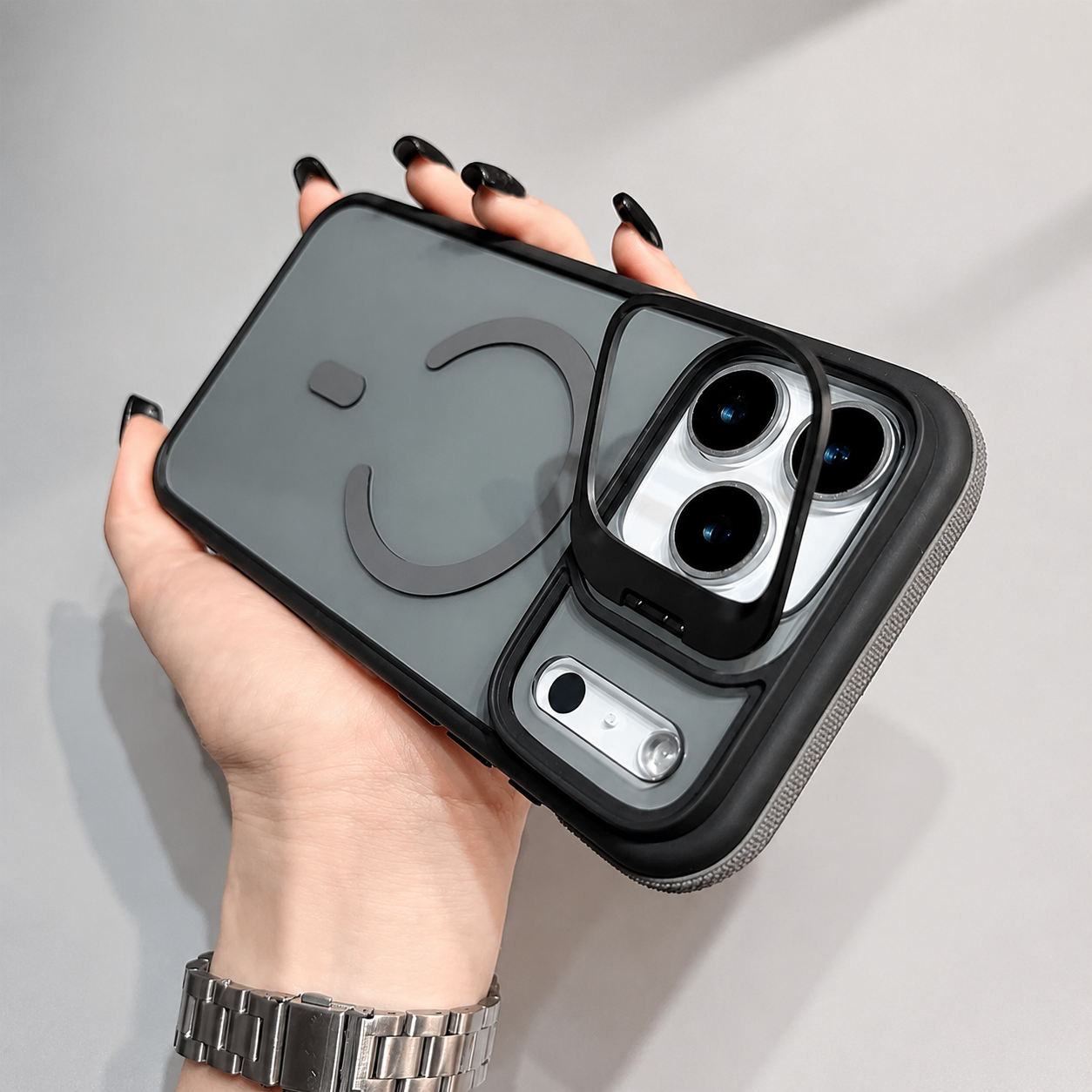 Premium iPhone Case Matte Transparent MagSafe Compatible Magnetic Protective Cover Built in Kickstand Shockproof Camera Lens Guard