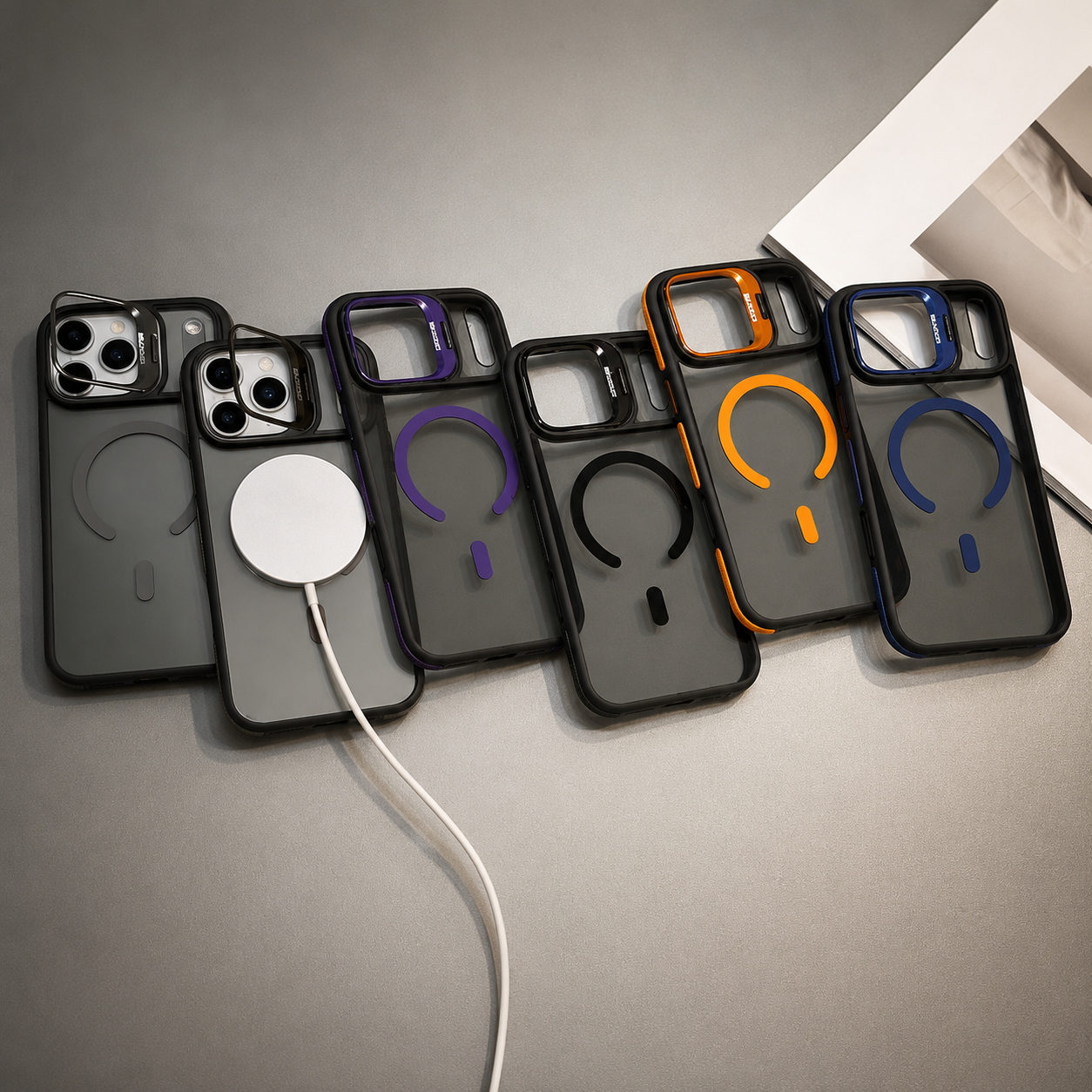 Premium iPhone Case Matte Transparent MagSafe Compatible Magnetic Protective Cover Built in Kickstand Shockproof Camera Lens Guard