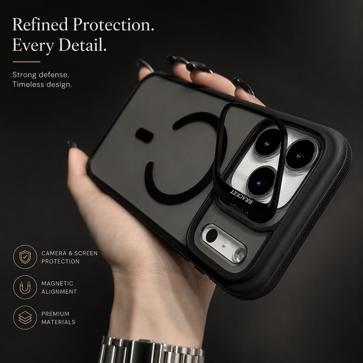 Premium iPhone Case Matte Transparent MagSafe Compatible Magnetic Protective Cover Built in Kickstand Shockproof Camera Lens Guard