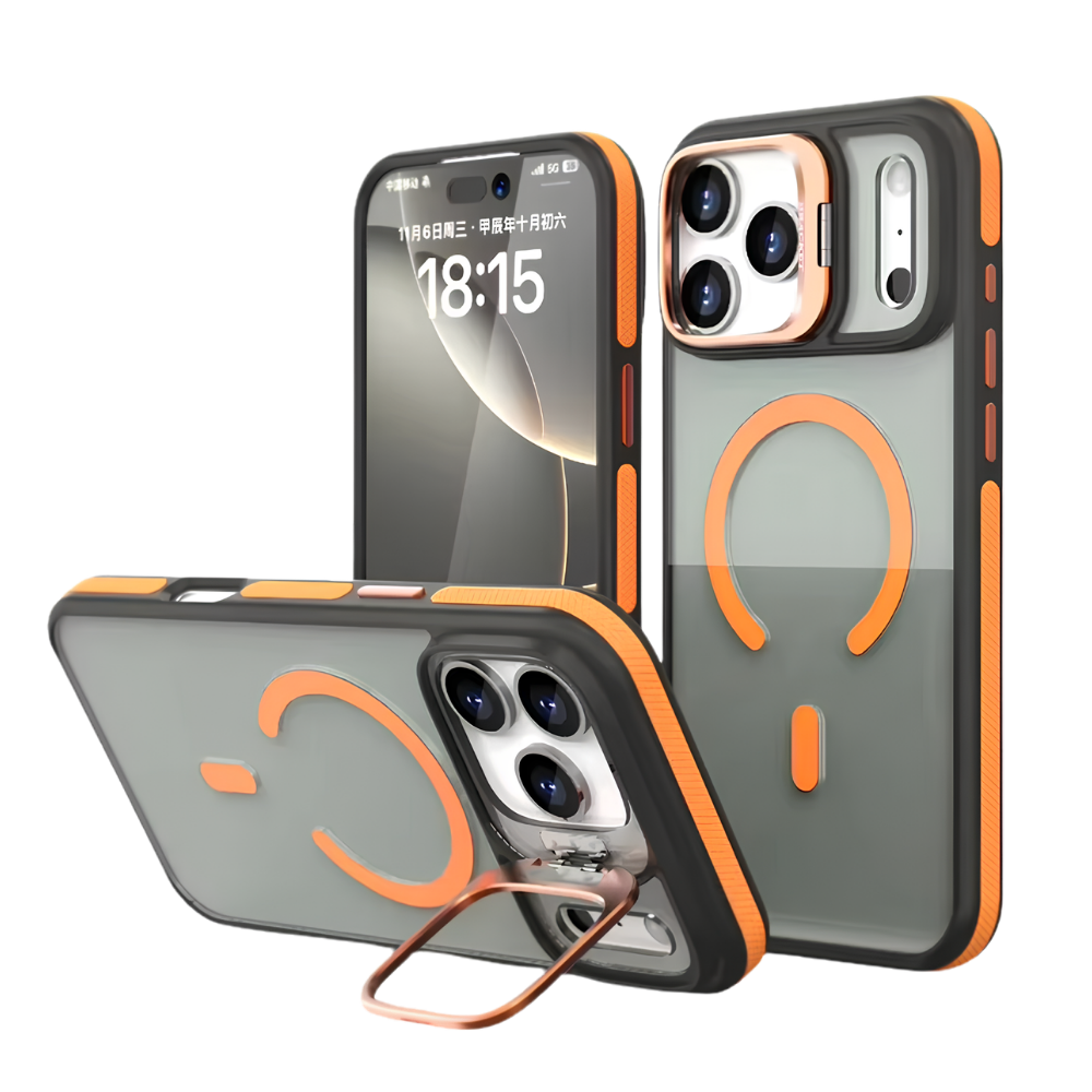 Premium iPhone Case Matte Transparent MagSafe Compatible Magnetic Protective Cover Built in Kickstand Shockproof Camera Lens Guard