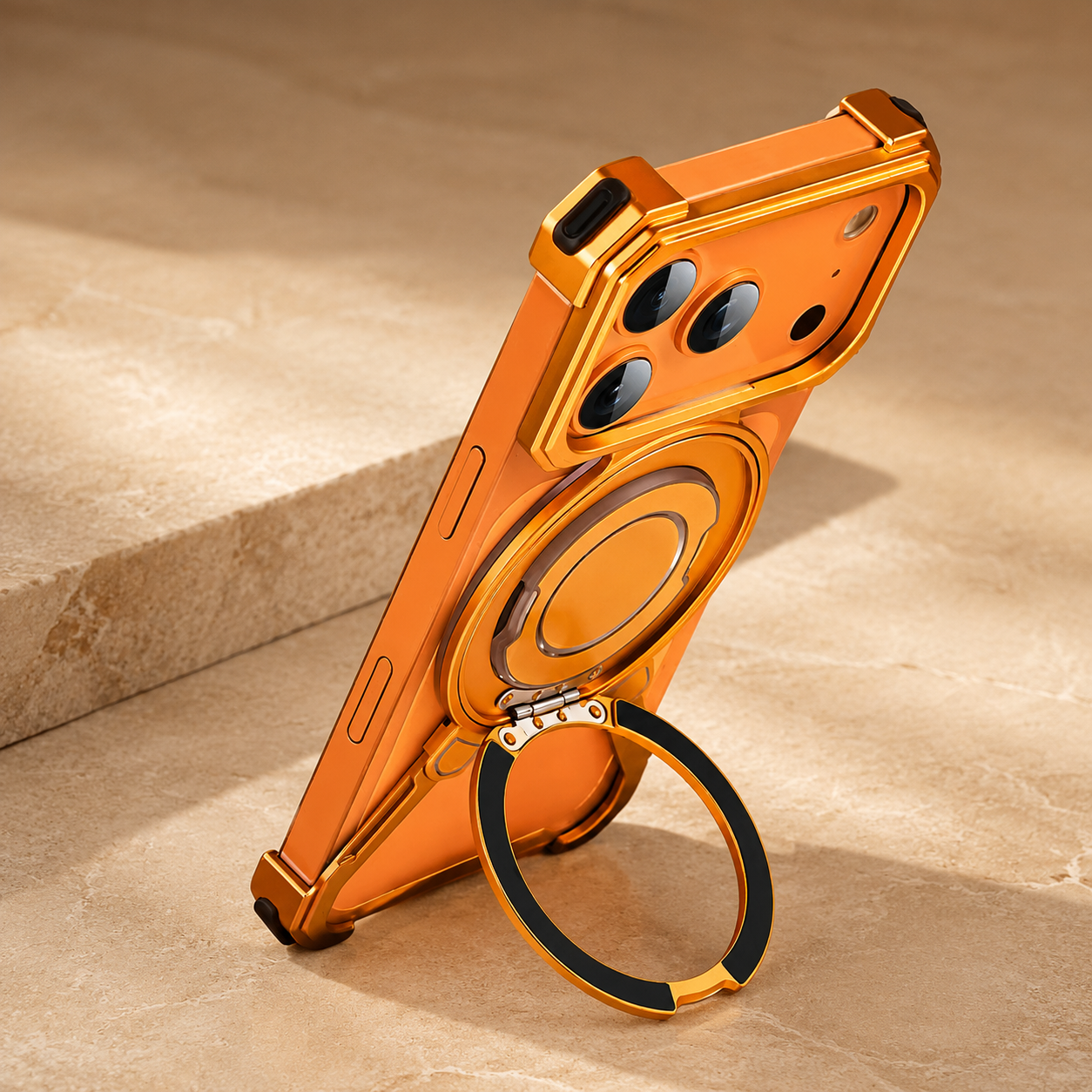 Premium iPhone Case Metal Frame Shockproof Bumper Cover with 360° Rotating Ring Stand Magnetic Grip Protective Design Full Coverage Slim Minimal Style