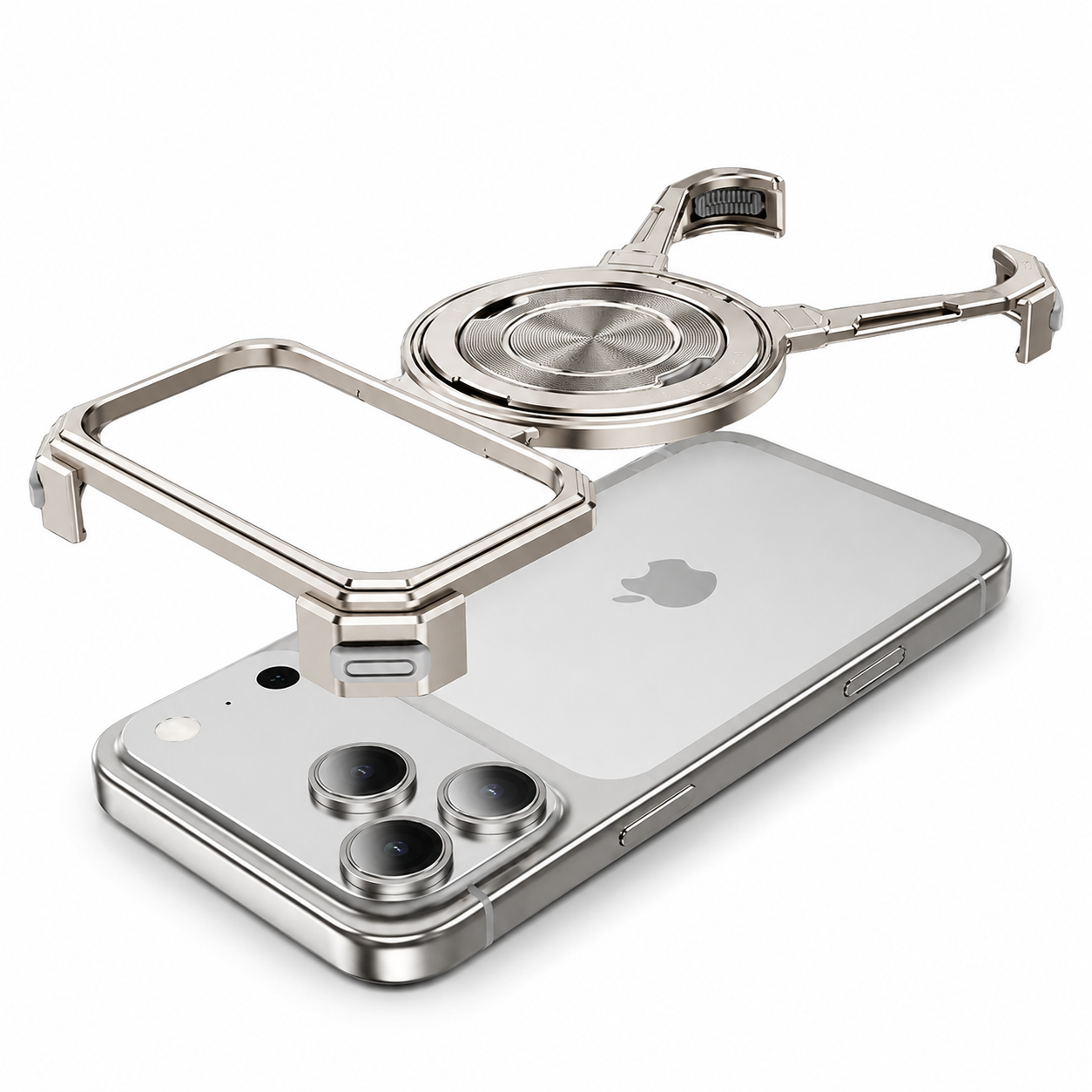 Premium iPhone Case Metal Frame Shockproof Bumper Cover with 360° Rotating Ring Stand Magnetic Grip Protective Design Full Coverage Slim Minimal Style
