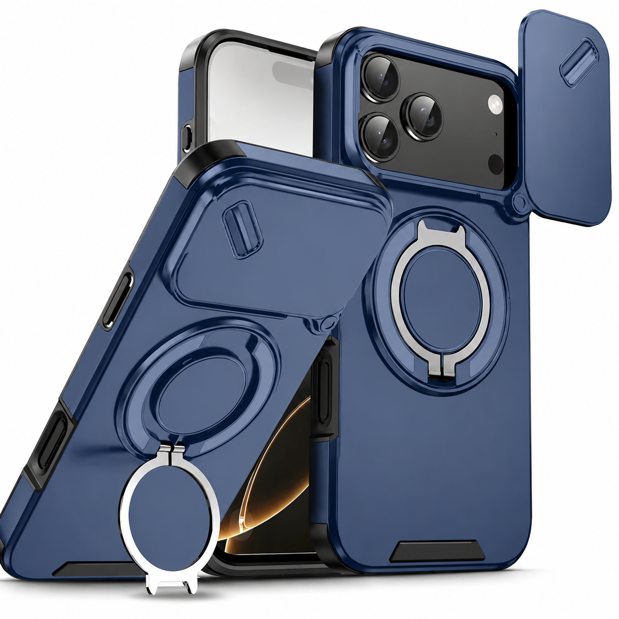 Premium iPhone Case Military Armor Protective Cover Magnetic Ring Stand Dual Layer Shockproof Camera Lens Protection Full Coverage