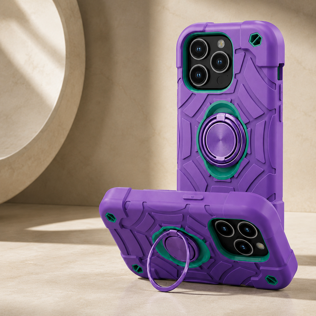 Premium iPhone Case Military Armor Shockproof Rugged Cover Kickstand Ring Holder Dual Layer Protective Case PC TPU Full Coverage Design
