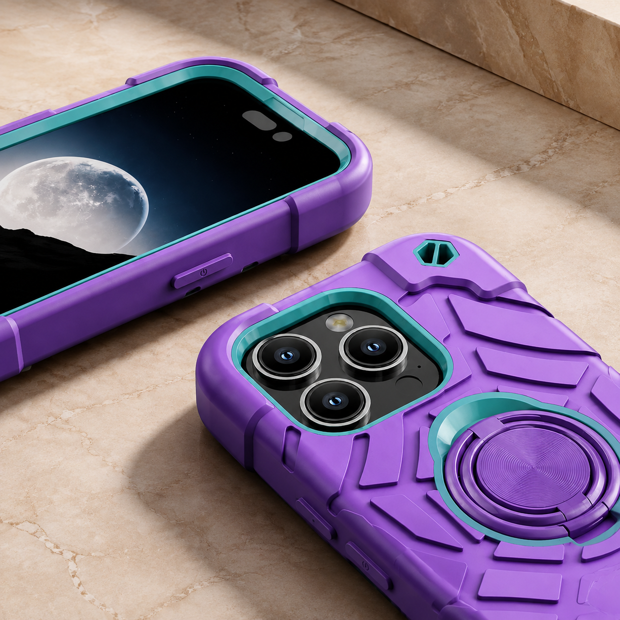 Premium iPhone Case Military Armor Shockproof Rugged Cover Kickstand Ring Holder Dual Layer Protective Case PC TPU Full Coverage Design