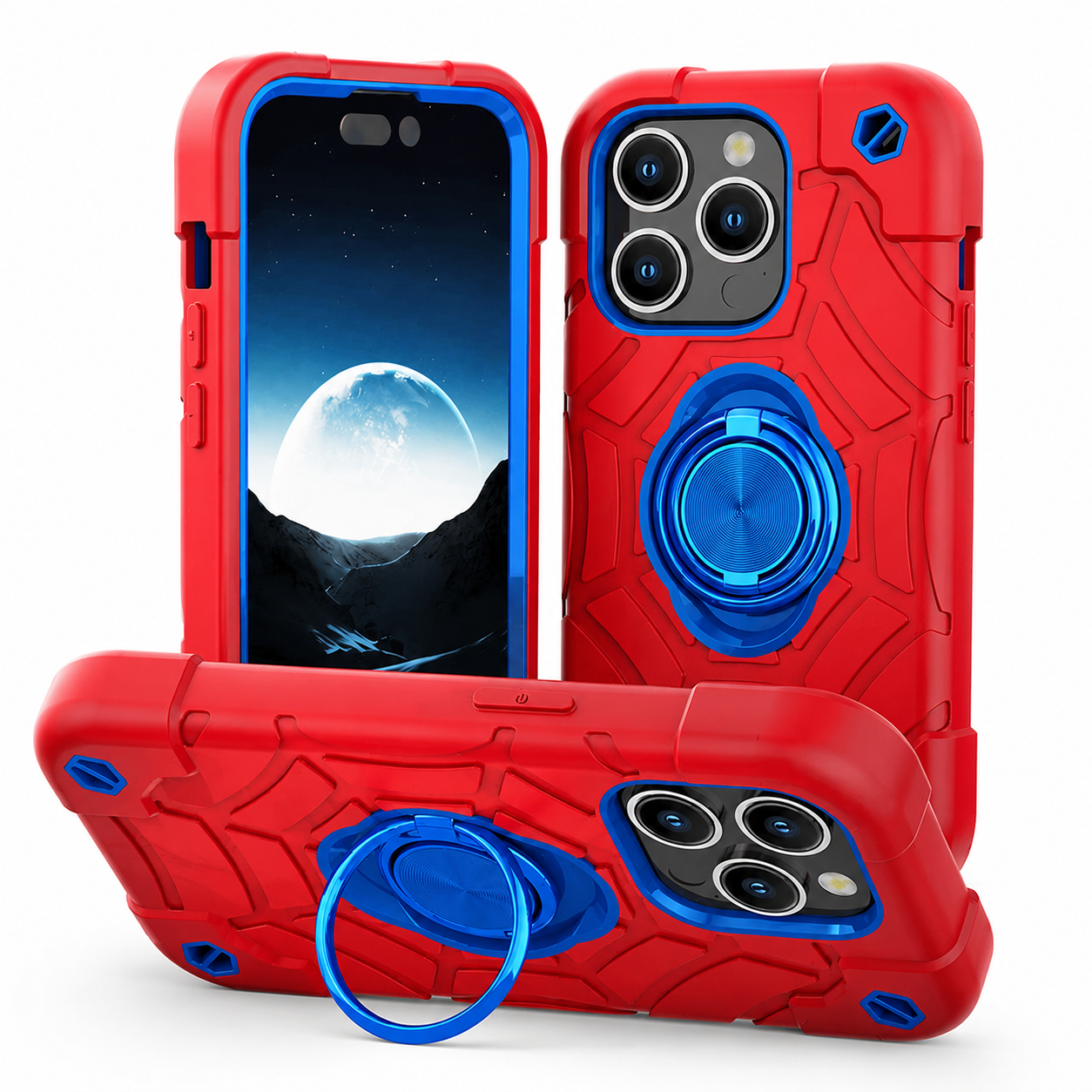 Premium iPhone Case Military Armor Shockproof Rugged Cover Kickstand Ring Holder Dual Layer Protective Case PC TPU Full Coverage Design