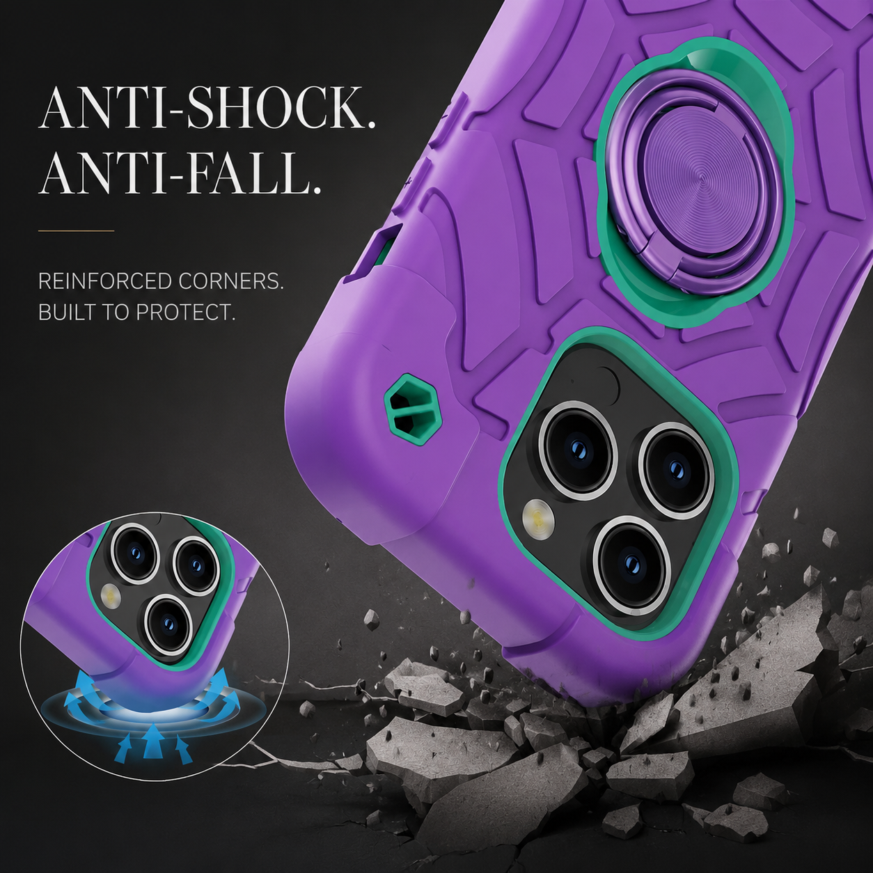 Premium iPhone Case Military Armor Shockproof Rugged Cover Kickstand Ring Holder Dual Layer Protective Case PC TPU Full Coverage Design