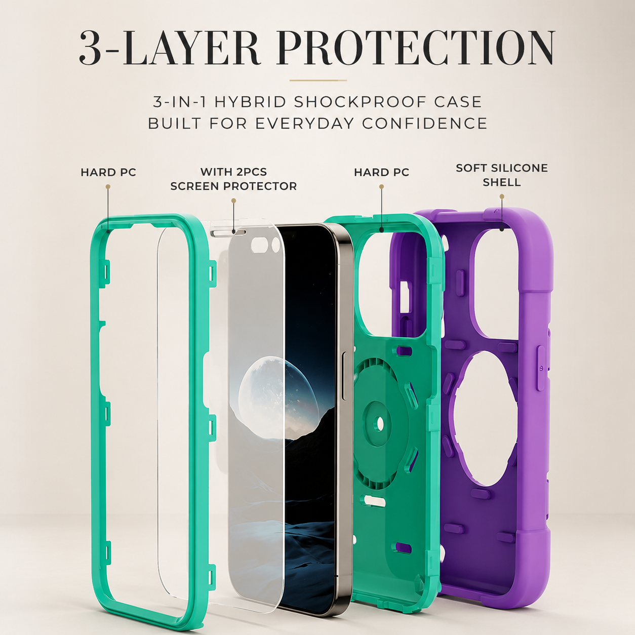 Premium iPhone Case Military Armor Shockproof Rugged Cover Kickstand Ring Holder Dual Layer Protective Case PC TPU Full Coverage Design