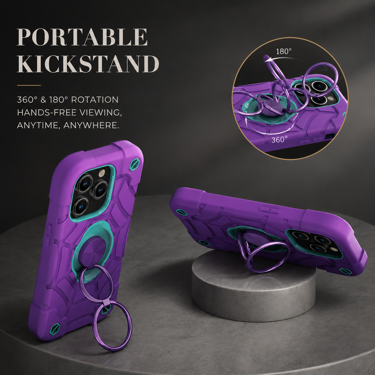 Premium iPhone Case Military Armor Shockproof Rugged Cover Kickstand Ring Holder Dual Layer Protective Case PC TPU Full Coverage Design
