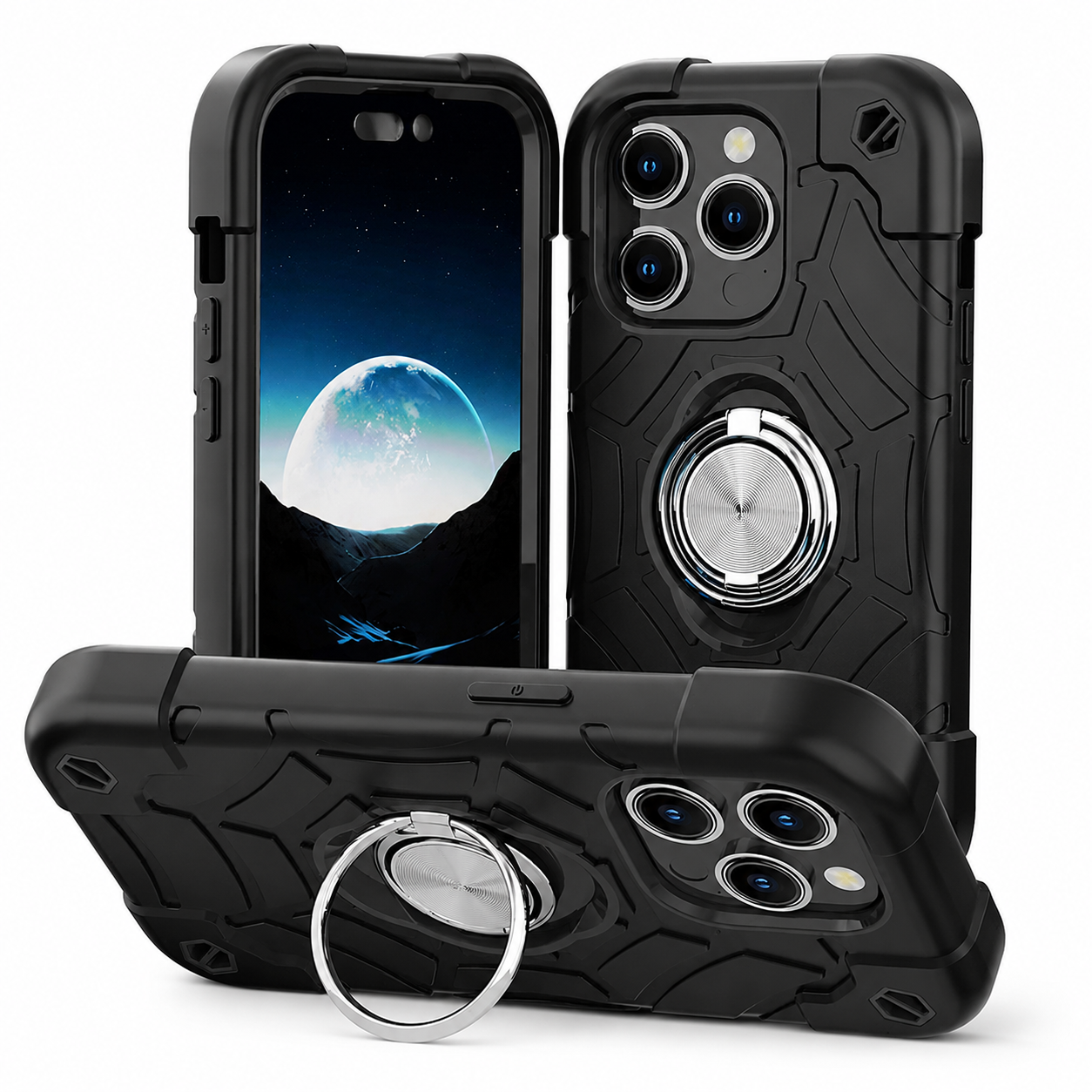 Premium iPhone Case Military Armor Shockproof Rugged Cover Kickstand Ring Holder Dual Layer Protective Case PC TPU Full Coverage Design