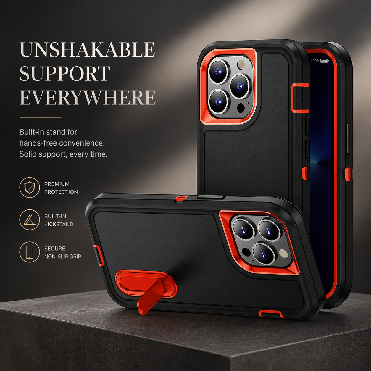 Premium iPhone Case Military Grade Defender Cover Kickstand Shockproof Hybrid Armor Protective Case Full Body Rugged Design