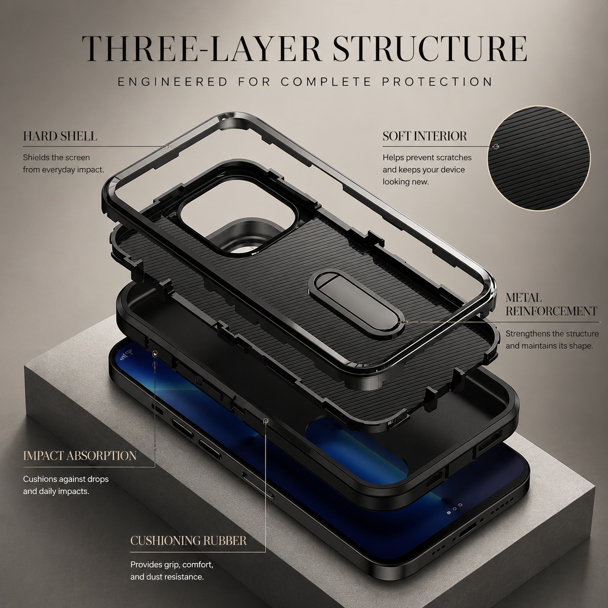 Premium iPhone Case Military Grade Defender Cover Kickstand Shockproof Hybrid Armor Protective Case Full Body Rugged Design