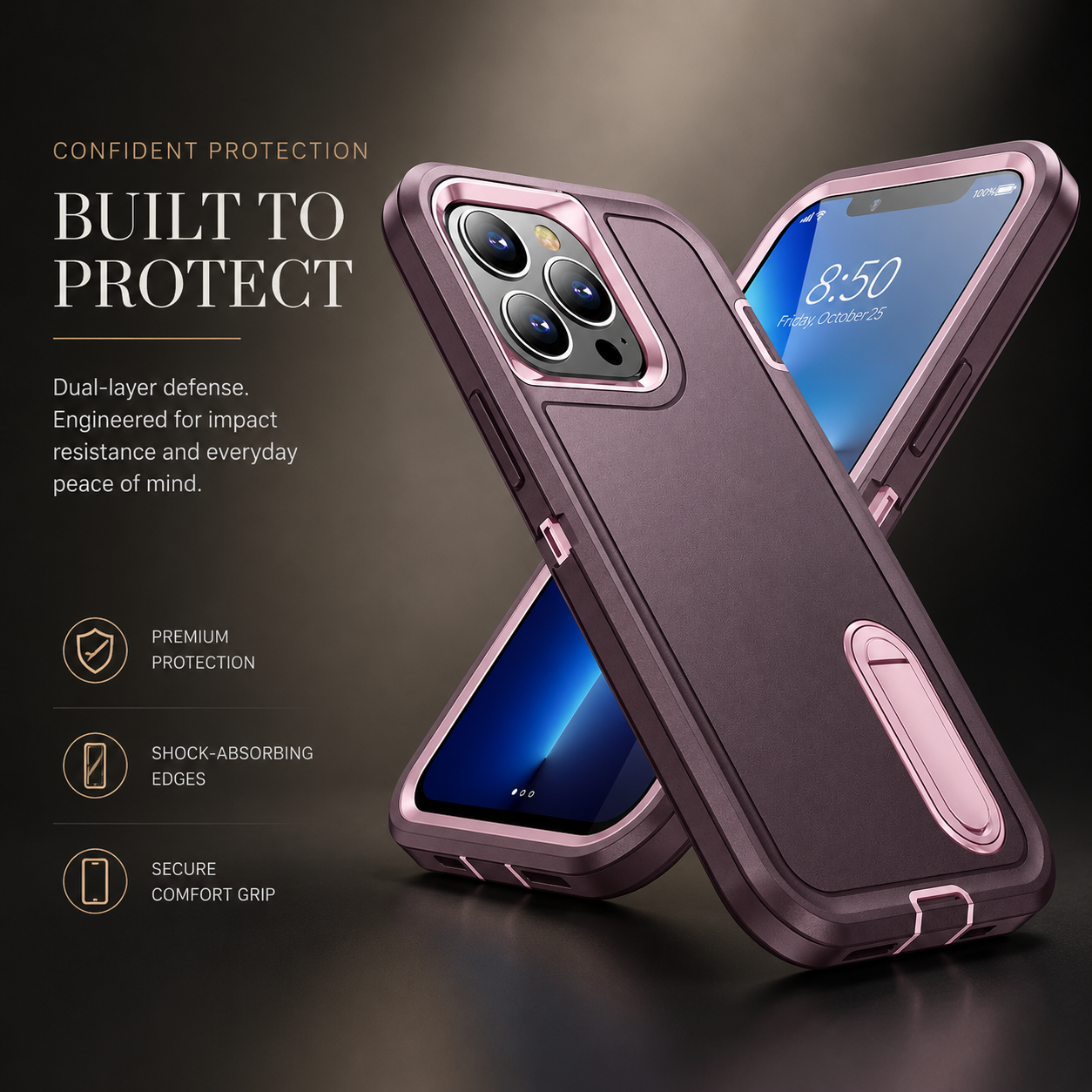 Premium iPhone Case Military Grade Defender Cover Kickstand Shockproof Hybrid Armor Protective Case Full Body Rugged Design