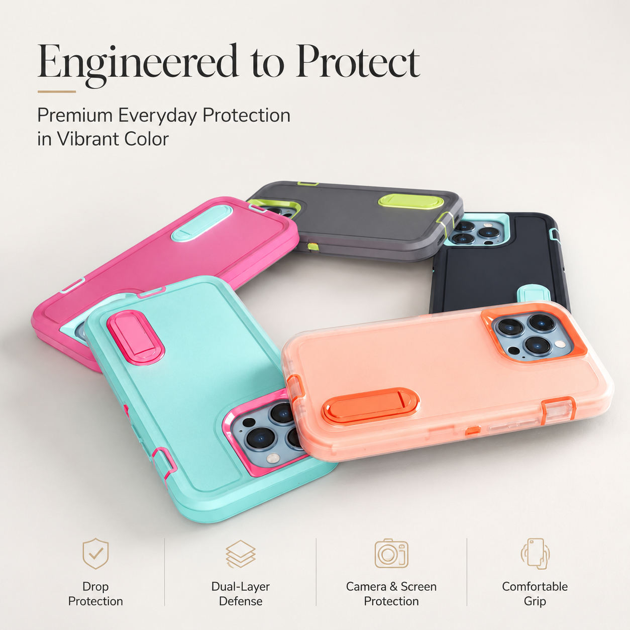 Premium iPhone Case Military Grade Defender Cover Kickstand Shockproof Hybrid Armor Protective Case Full Body Rugged Design
