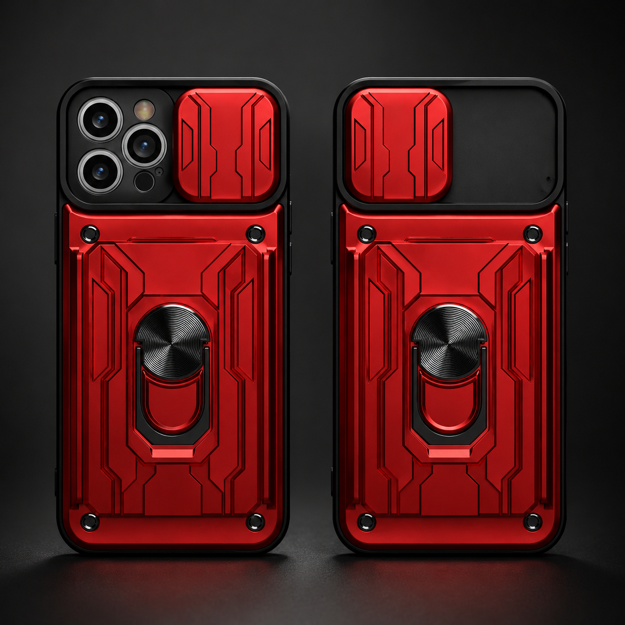 Premium iPhone Case Military Grade Magnetic Armor Cover Slide Camera Protector Card Slot 360° Ring Stand Shockproof MagSafe Protective Case