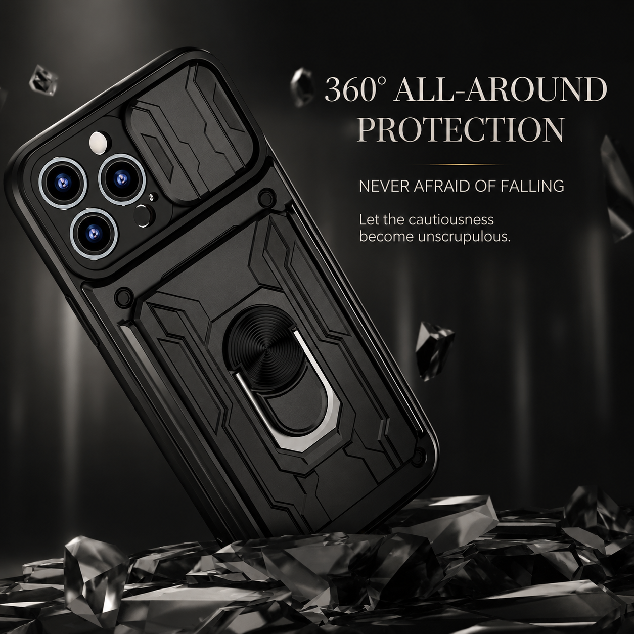 Premium iPhone Case Military Grade Magnetic Armor Cover Slide Camera Protector Card Slot 360° Ring Stand Shockproof MagSafe Protective Case