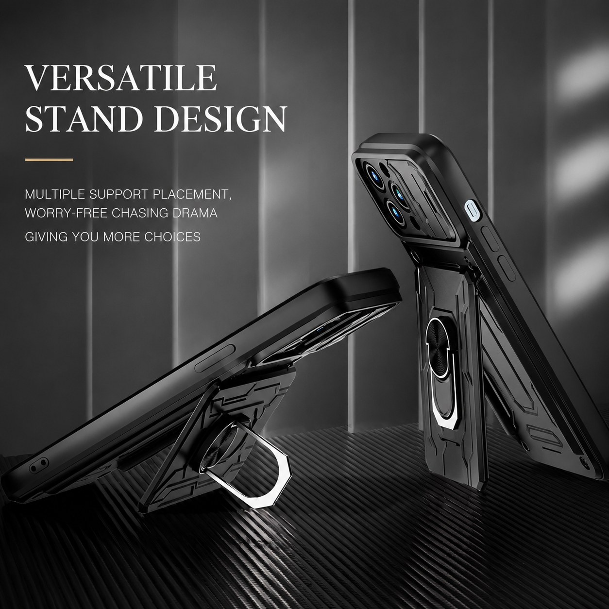 Premium iPhone Case Military Grade Magnetic Armor Cover Slide Camera Protector Card Slot 360° Ring Stand Shockproof MagSafe Protective Case