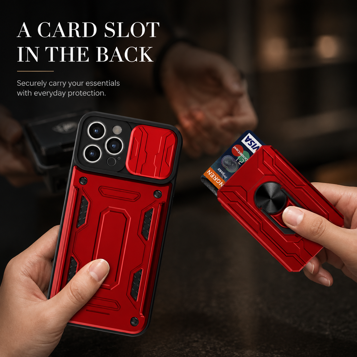 Premium iPhone Case Military Grade Magnetic Armor Cover Slide Camera Protector Card Slot 360° Ring Stand Shockproof MagSafe Protective Case