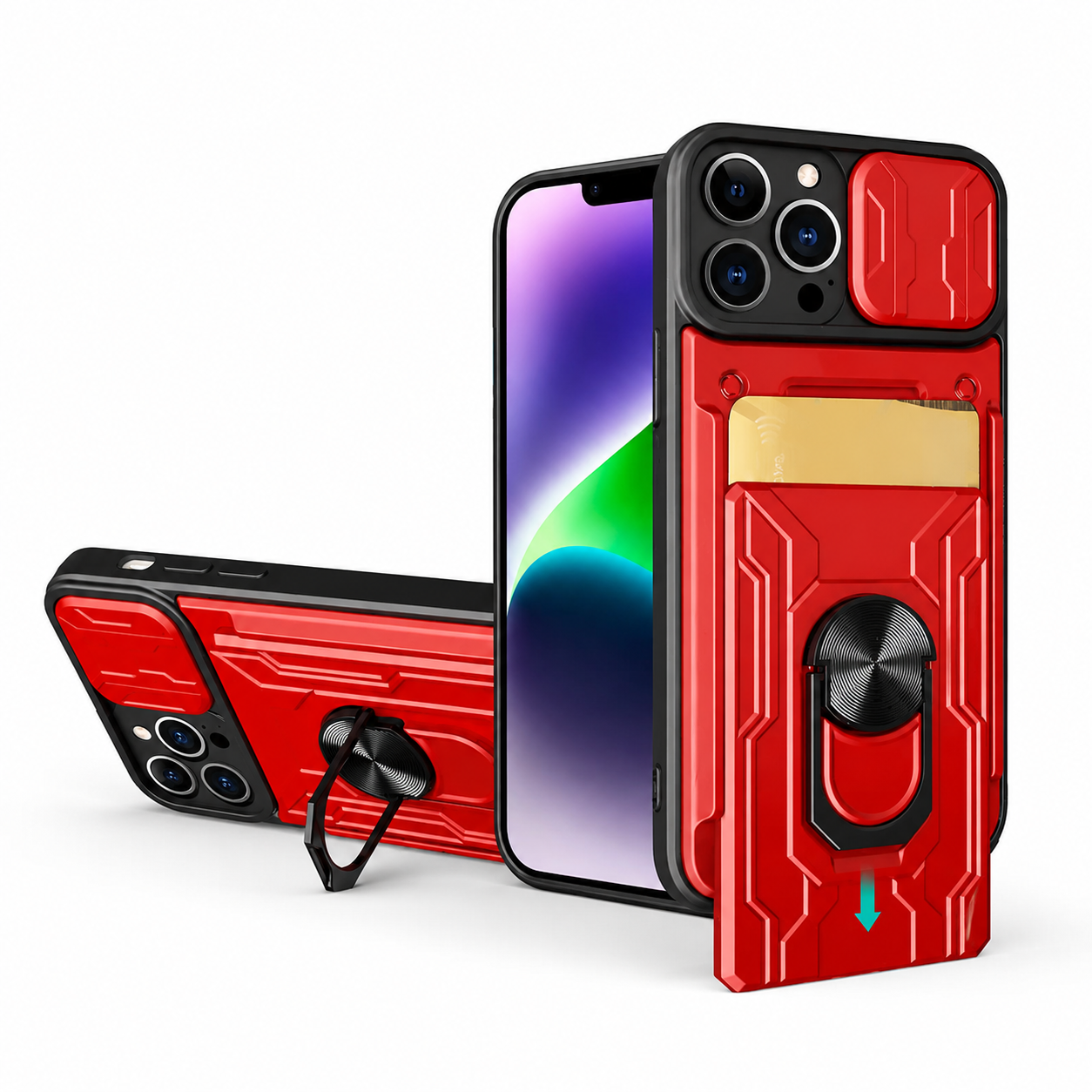 Premium iPhone Case Military Grade Magnetic Armor Cover Slide Camera Protector Card Slot 360° Ring Stand Shockproof MagSafe Protective Case