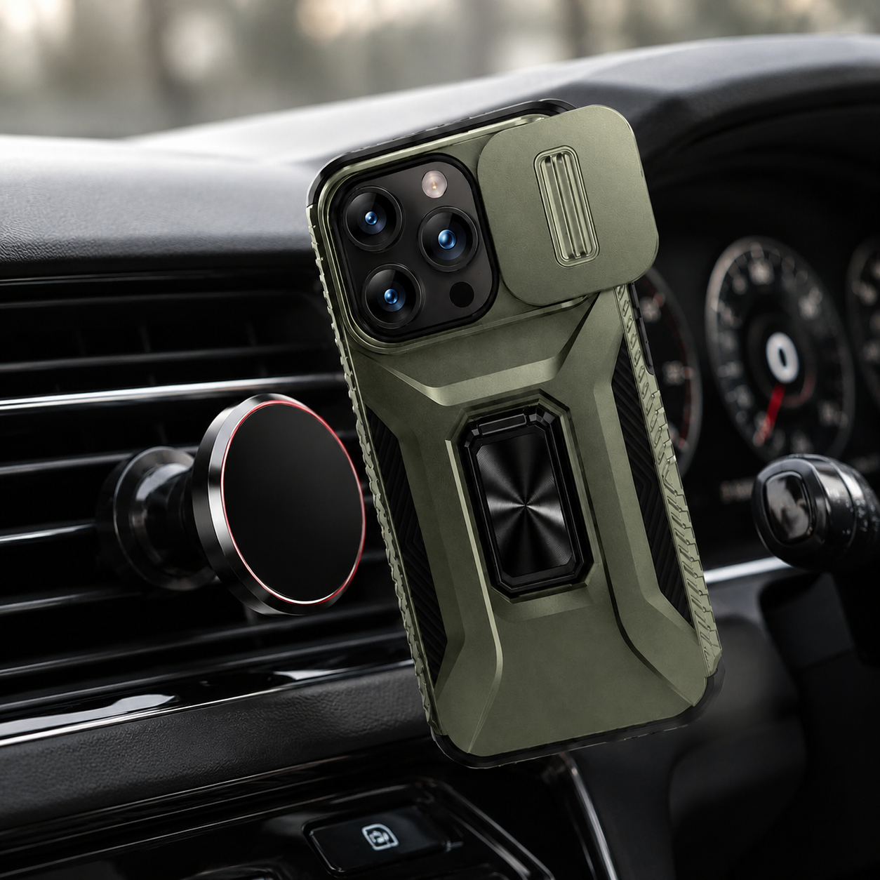 Premium iPhone Case Military Grade Shockproof Protective Cover Sliding Camera Lens Guard Rotary Stand Anti Slip Grip Full Coverage