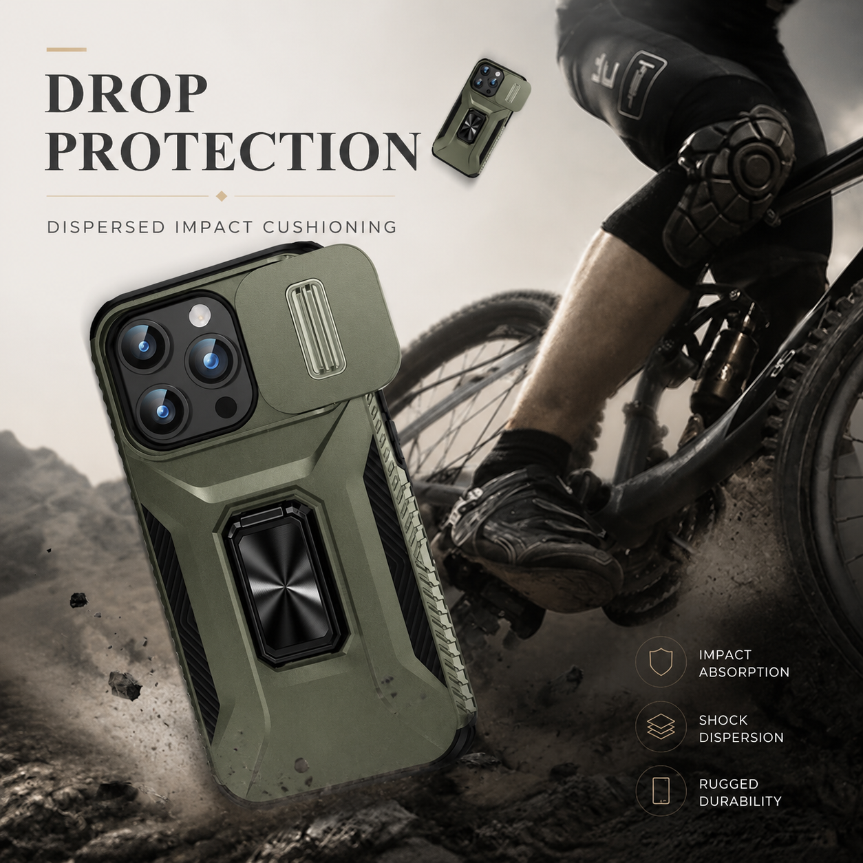 Premium iPhone Case Military Grade Shockproof Protective Cover Sliding Camera Lens Guard Rotary Stand Anti Slip Grip Full Coverage