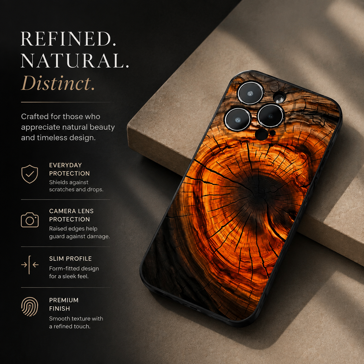 Premium iPhone Case Natural Wood Protective Cover Slim Lightweight Silicone Frame Camera Lens Protection Anti Scratch Full Coverage Wireless Charging