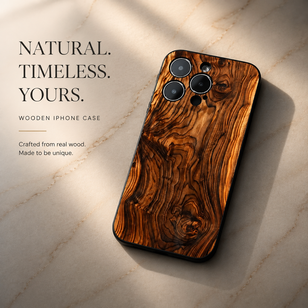 Premium iPhone Case Natural Wood Protective Cover Slim Lightweight Silicone Frame Camera Lens Protection Anti Scratch Full Coverage Wireless Charging