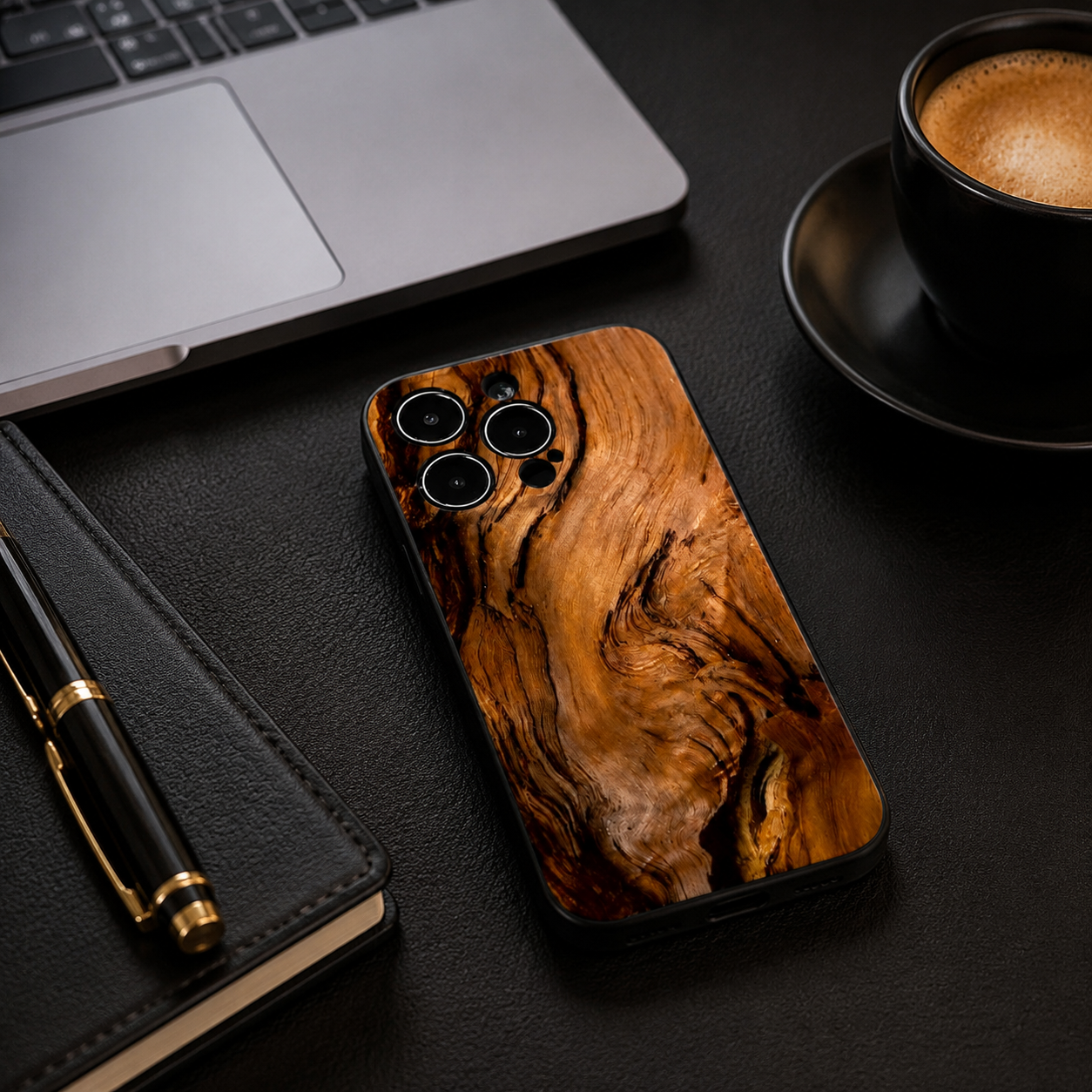 Premium iPhone Case Natural Wood Protective Cover Slim Lightweight Silicone Frame Camera Lens Protection Anti Scratch Full Coverage Wireless Charging