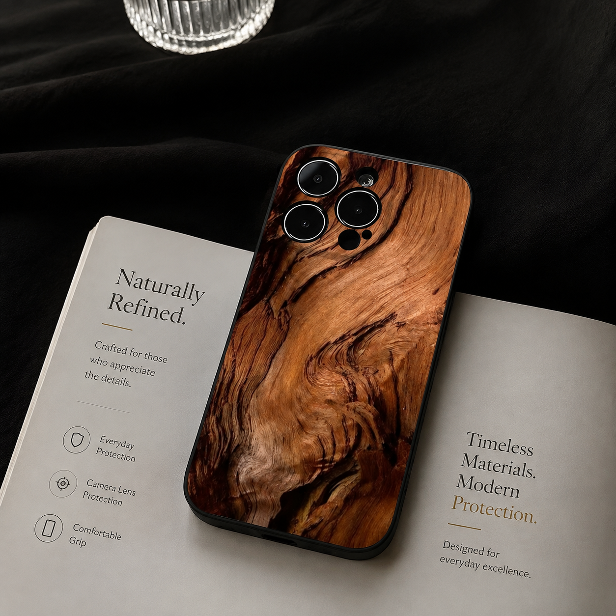Premium iPhone Case Natural Wood Protective Cover Slim Lightweight Silicone Frame Camera Lens Protection Anti Scratch Full Coverage Wireless Charging
