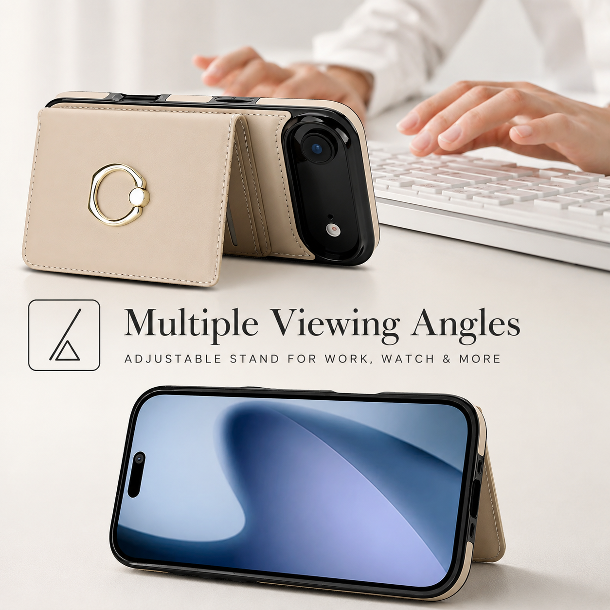 Premium iPhone Case PU Leather Wallet Cover Card Holder 360° Rotating Ring Kickstand Magnetic Clasp Shockproof Protective Case Full Coverage