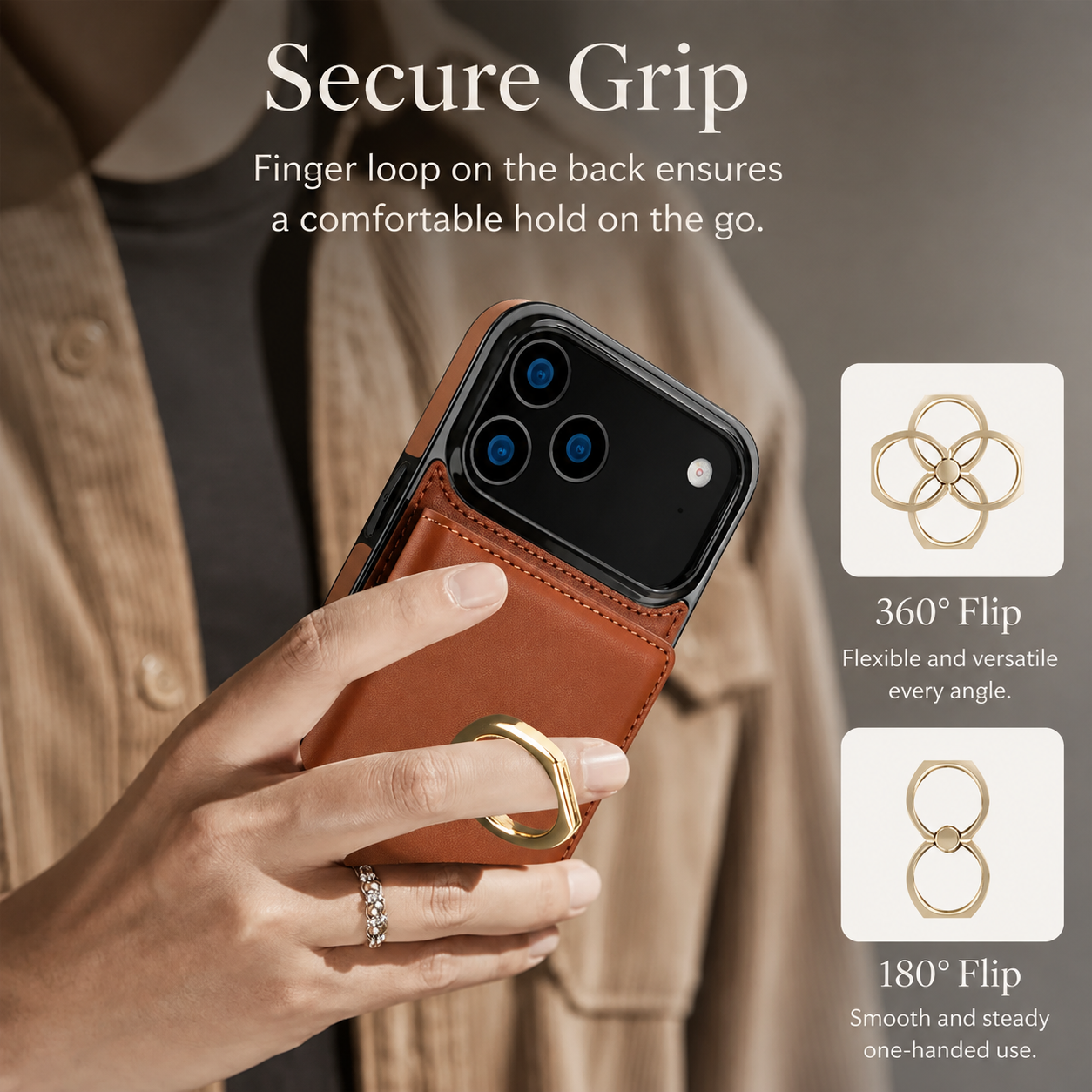 Premium iPhone Case PU Leather Wallet Cover Card Holder 360° Rotating Ring Kickstand Magnetic Clasp Shockproof Protective Case Full Coverage