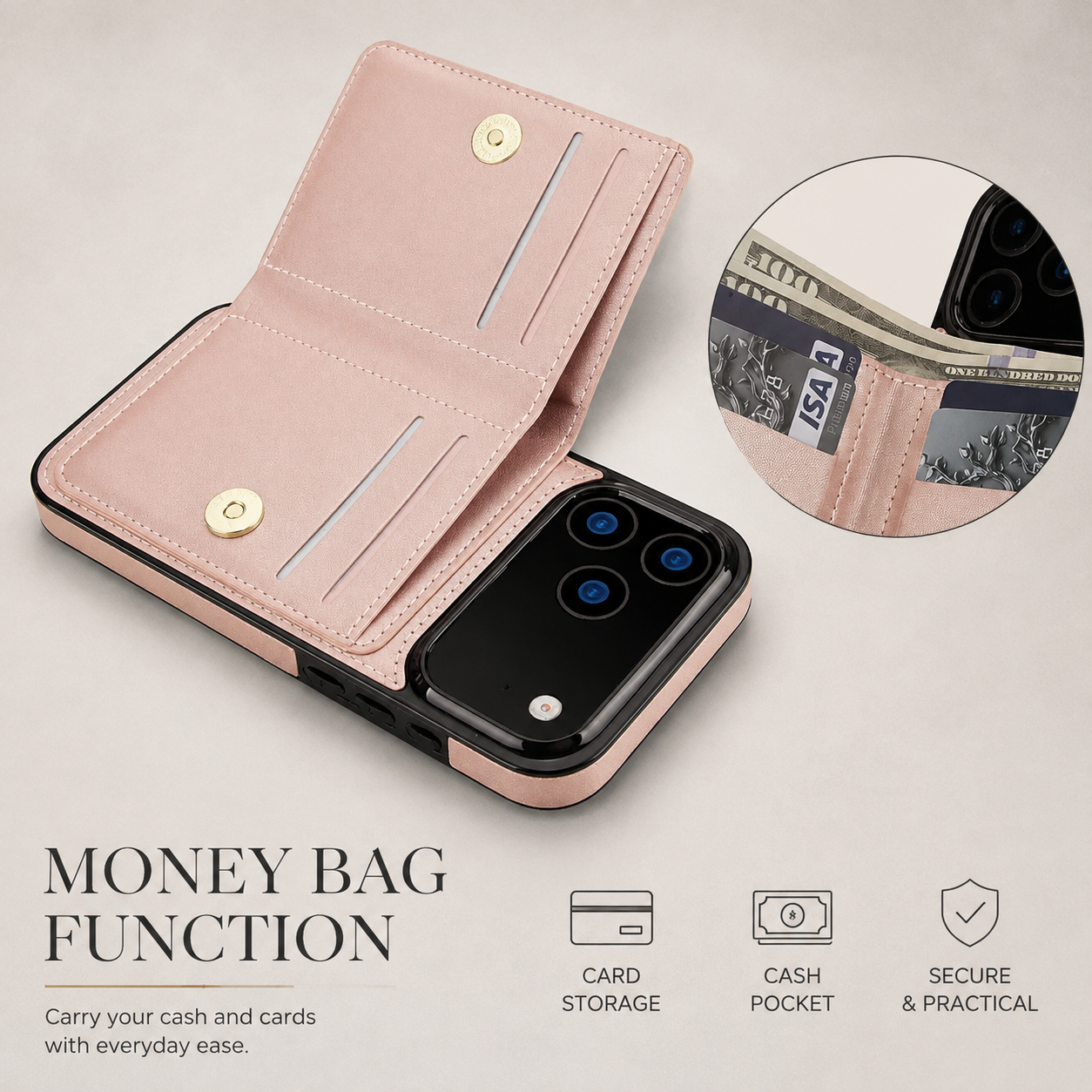 Premium iPhone Case PU Leather Wallet Cover Card Holder 360° Rotating Ring Kickstand Magnetic Clasp Shockproof Protective Case Full Coverage