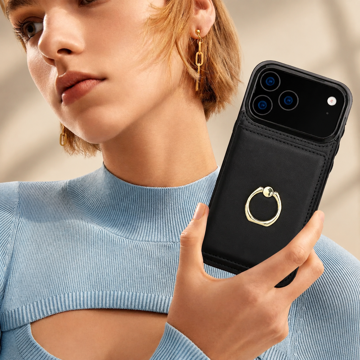 Premium iPhone Case PU Leather Wallet Cover Card Holder 360° Rotating Ring Kickstand Magnetic Clasp Shockproof Protective Case Full Coverage