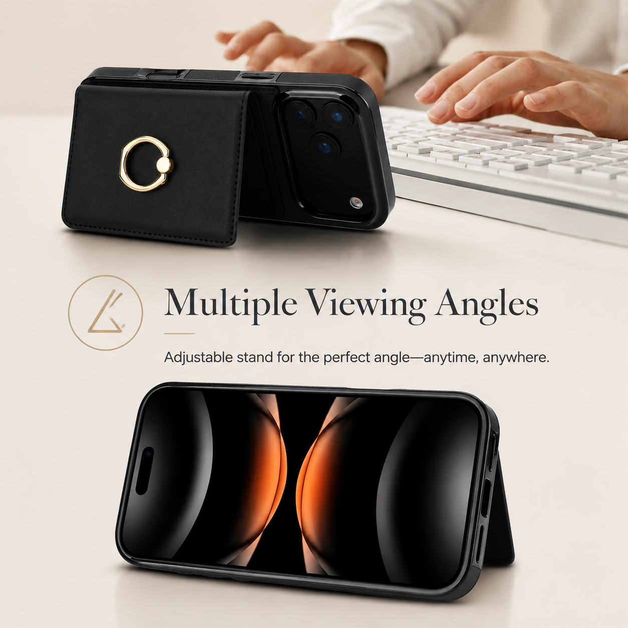 Premium iPhone Case PU Leather Wallet Cover Card Holder 360° Rotating Ring Kickstand Magnetic Clasp Shockproof Protective Case Full Coverage