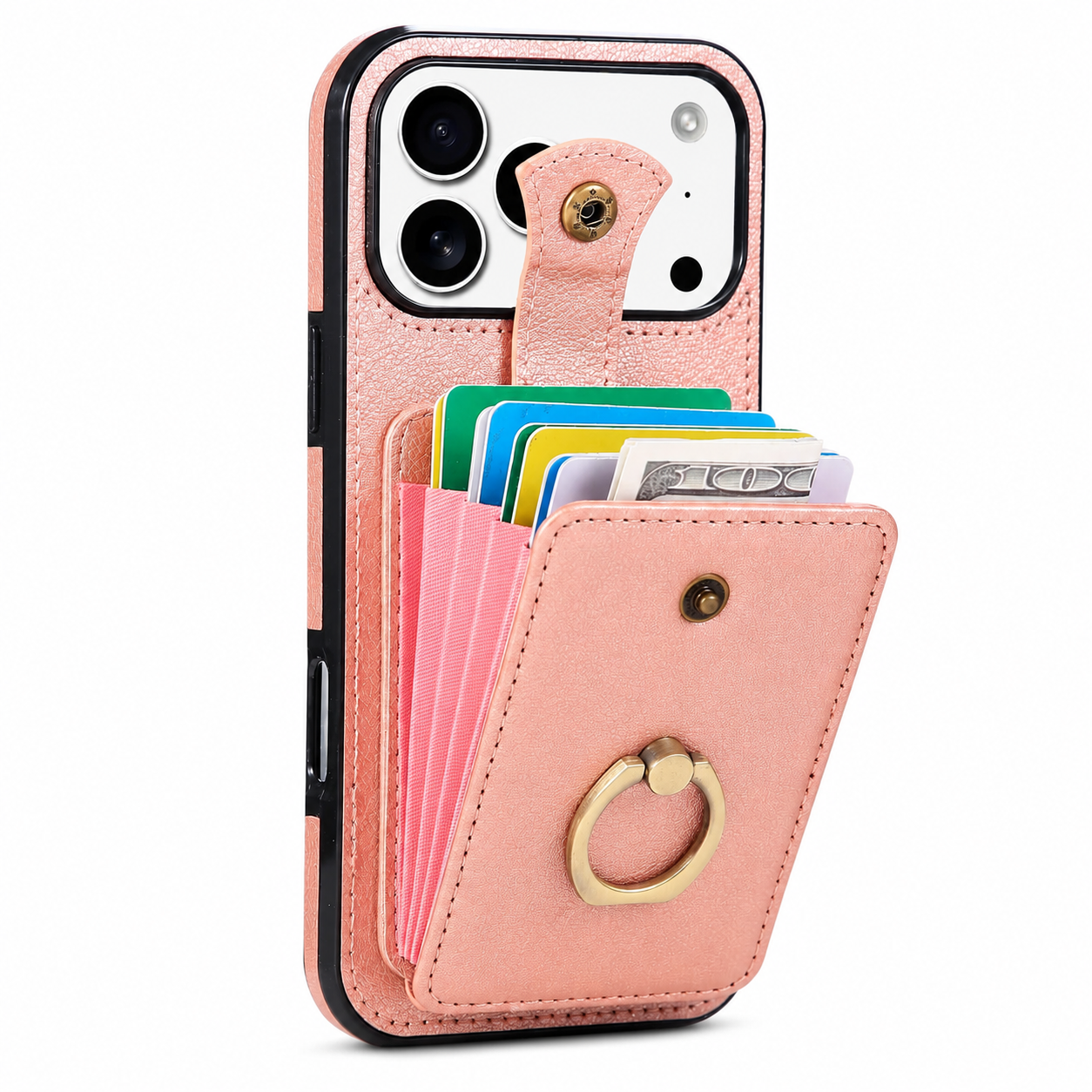Premium iPhone Case PU Leather Wallet Cover Card Holder RFID Blocking 360° Rotating Ring Kickstand Shockproof Protective Case Full Coverage