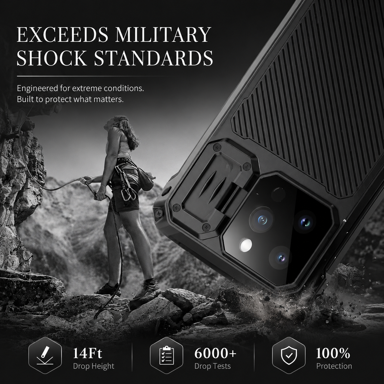 Premium iPhone Case Protective Cover Built In Screen Protector Sliding Camera Guard Shockproof Military Grade Kickstand Non Slip Full Coverage