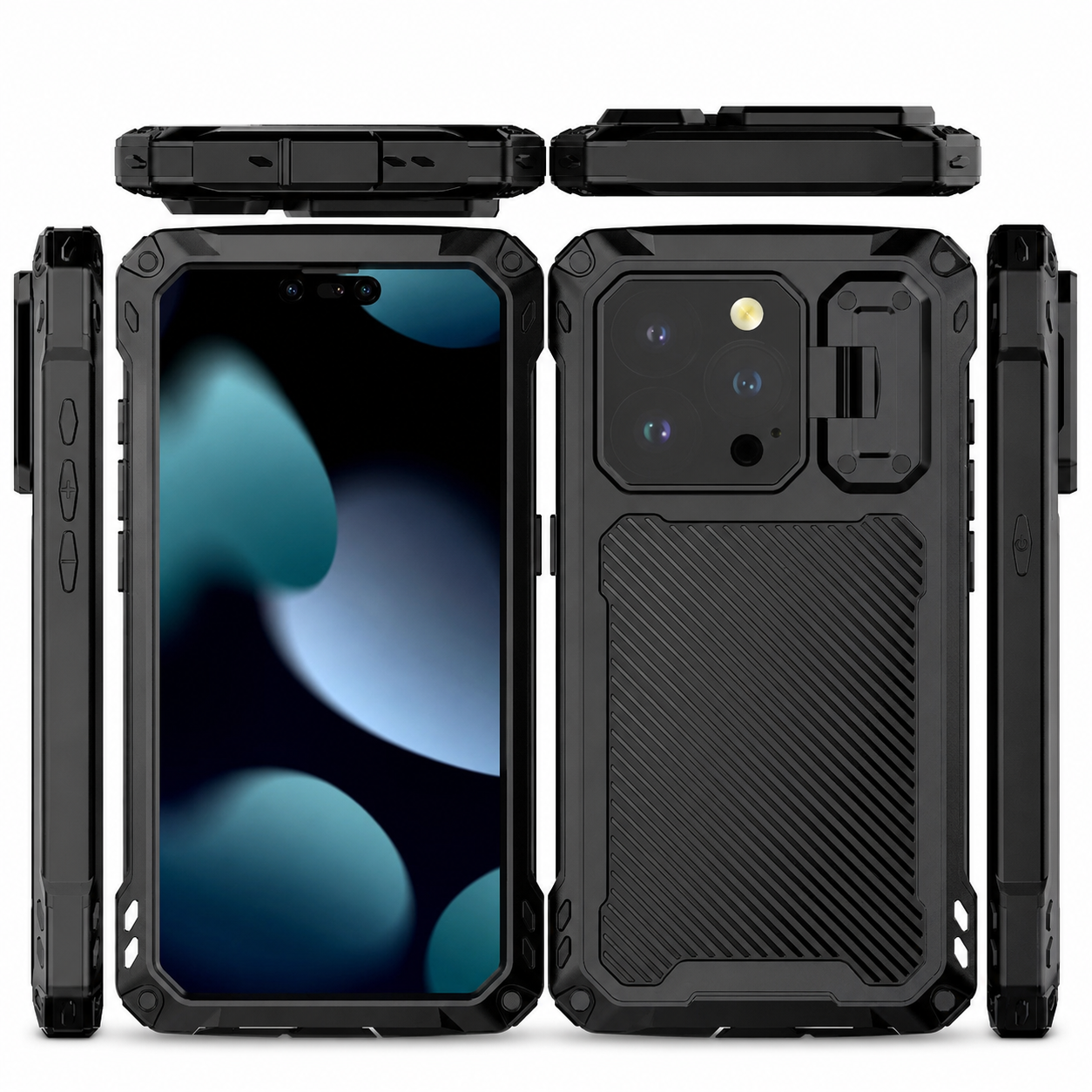 Premium iPhone Case Protective Cover Built In Screen Protector Sliding Camera Guard Shockproof Military Grade Kickstand Non Slip Full Coverage