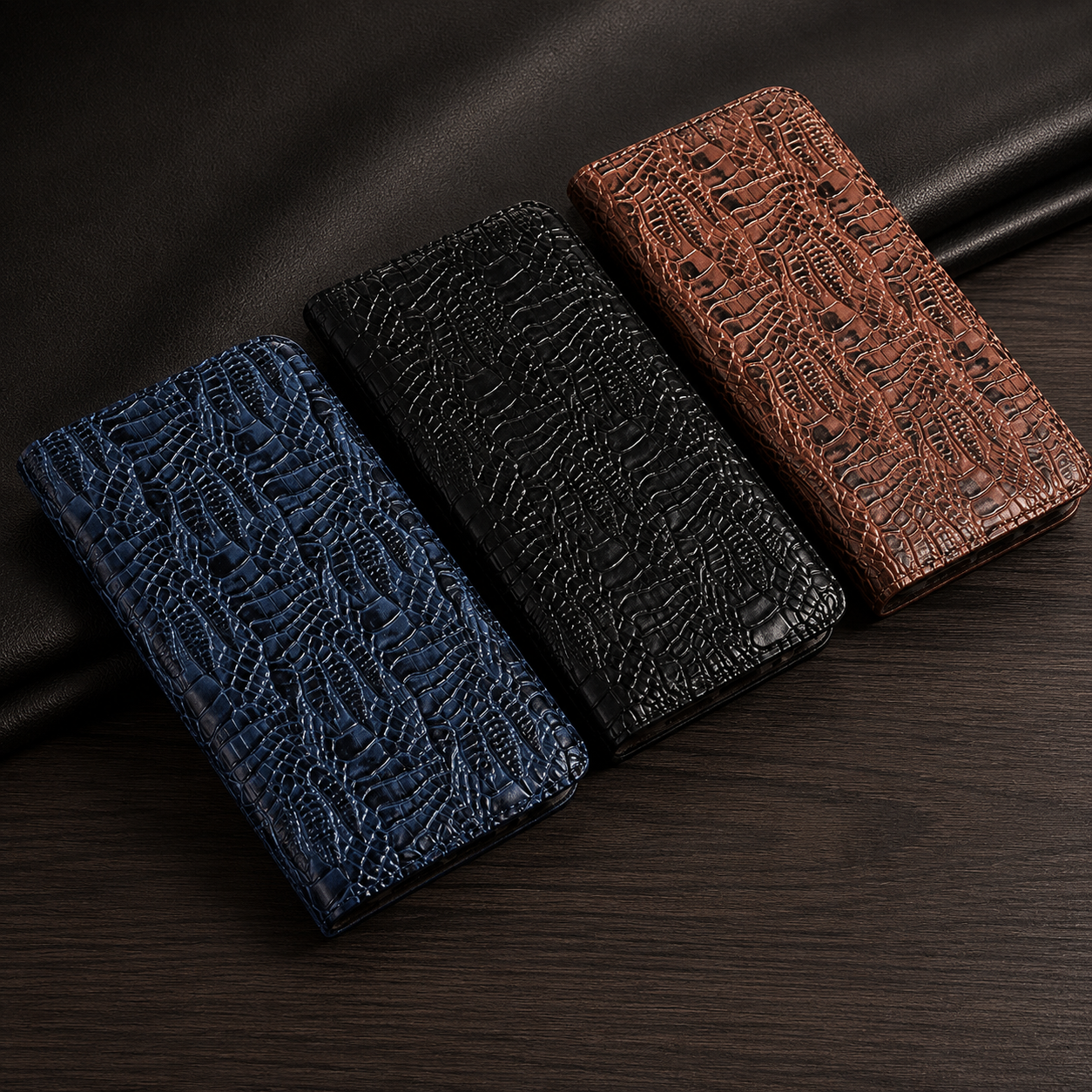 Premium iPhone Case Protective Cover Camera Lens Protection Shockproof Genuine Leather Flip Cover Card Pocket Crocodile Texture Non Slip Full Coverage