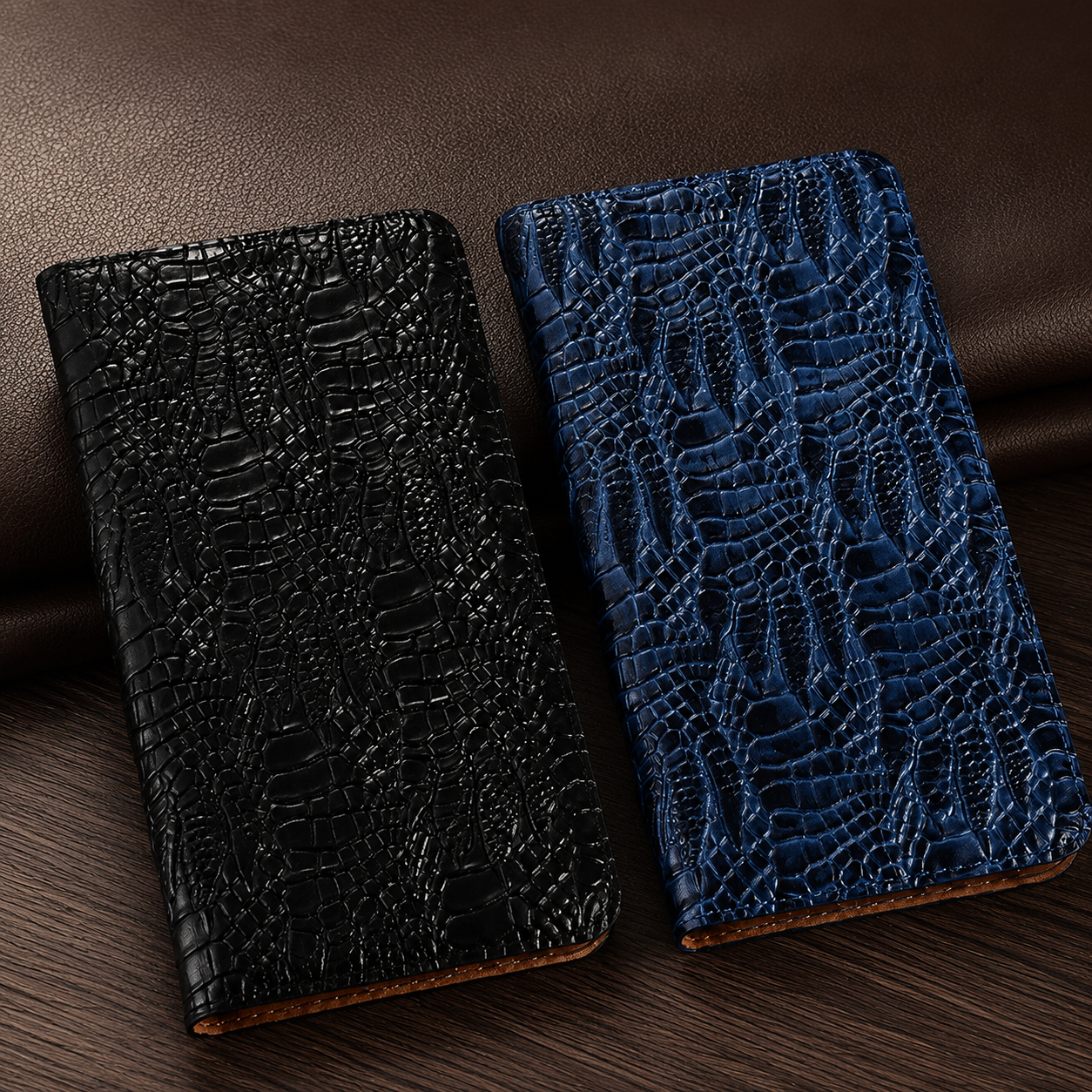 Premium iPhone Case Protective Cover Camera Lens Protection Shockproof Genuine Leather Flip Cover Card Pocket Crocodile Texture Non Slip Full Coverage