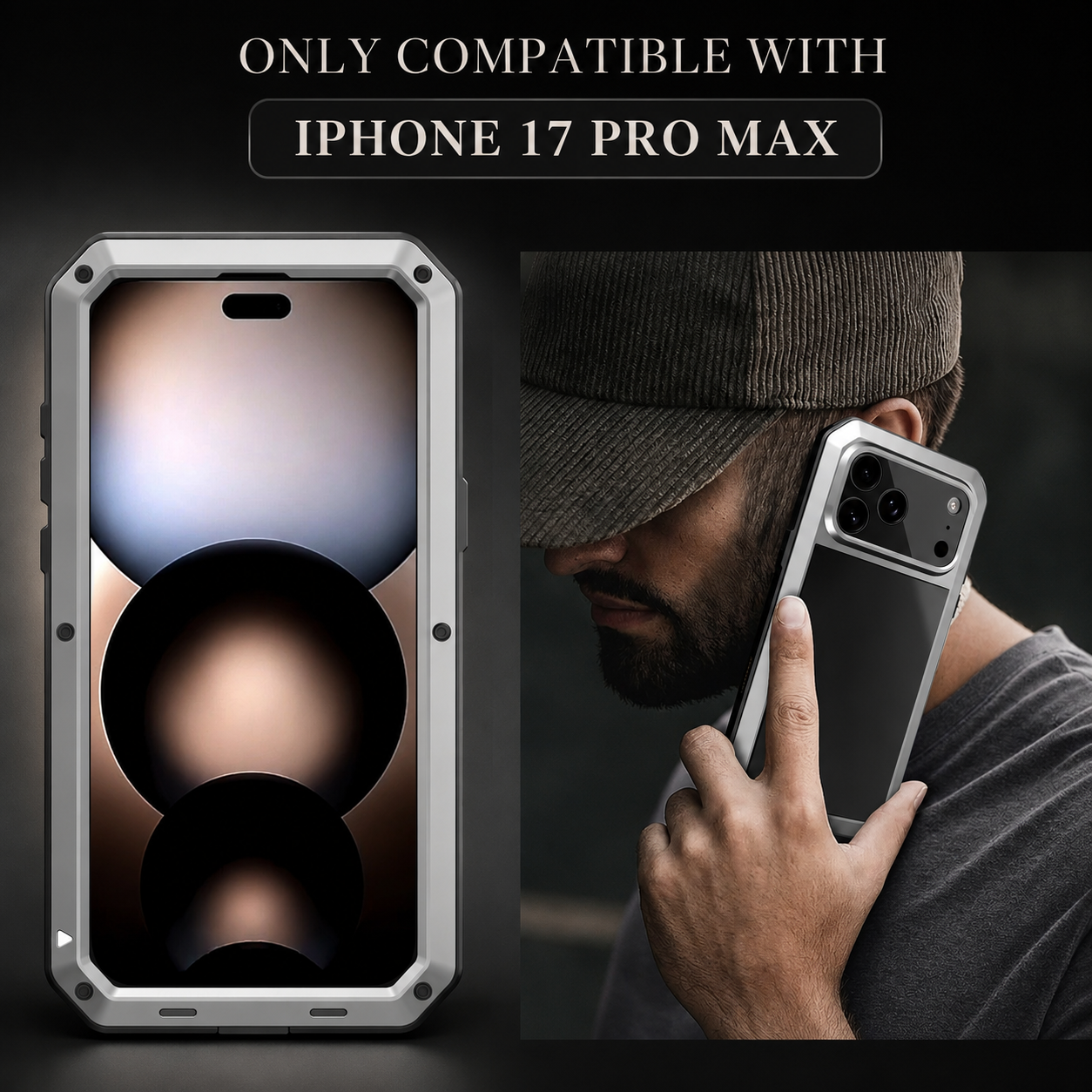 Premium iPhone Case Protective Cover Camera Lens Protection Shockproof Heavy Duty Metal Frame Built In Glass Screen Protector TPU PC Armor Full Coverage