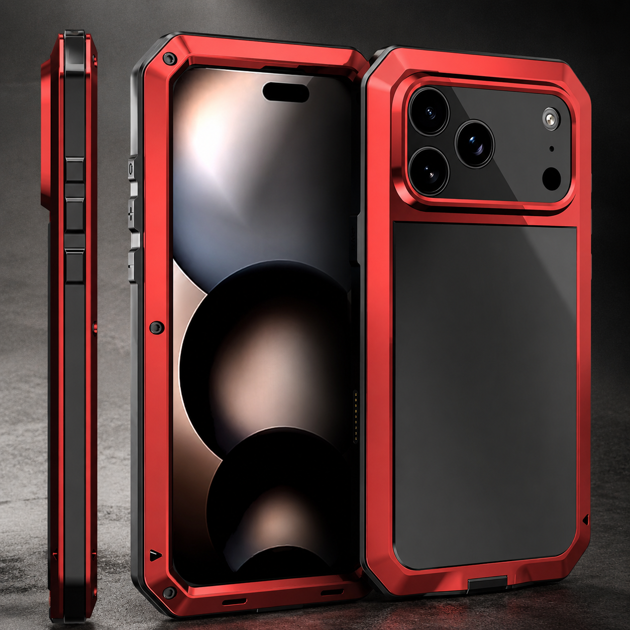 Premium iPhone Case Protective Cover Camera Lens Protection Shockproof Heavy Duty Metal Frame Built In Glass Screen Protector TPU PC Armor Full Coverage