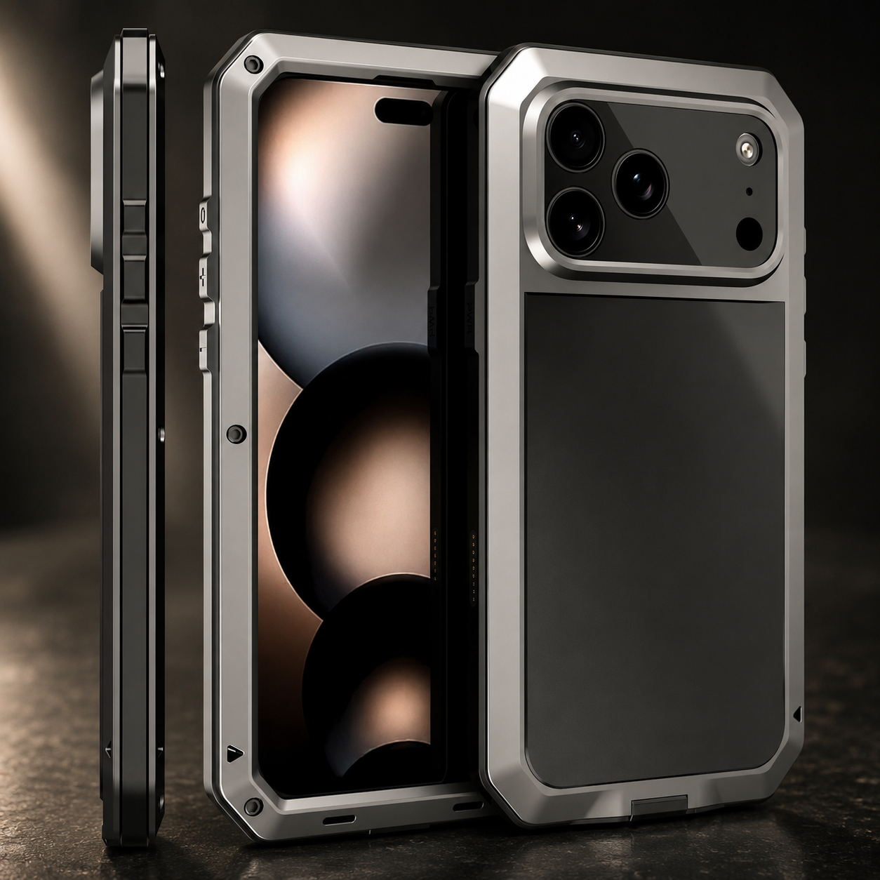 Premium iPhone Case Protective Cover Camera Lens Protection Shockproof Heavy Duty Metal Frame Built In Glass Screen Protector TPU PC Armor Full Coverage