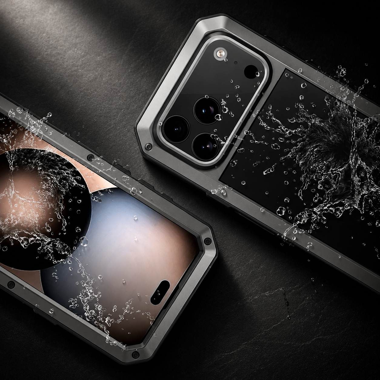 Premium iPhone Case Protective Cover Camera Lens Protection Shockproof Heavy Duty Metal Frame Built In Glass Screen Protector TPU PC Armor Full Coverage