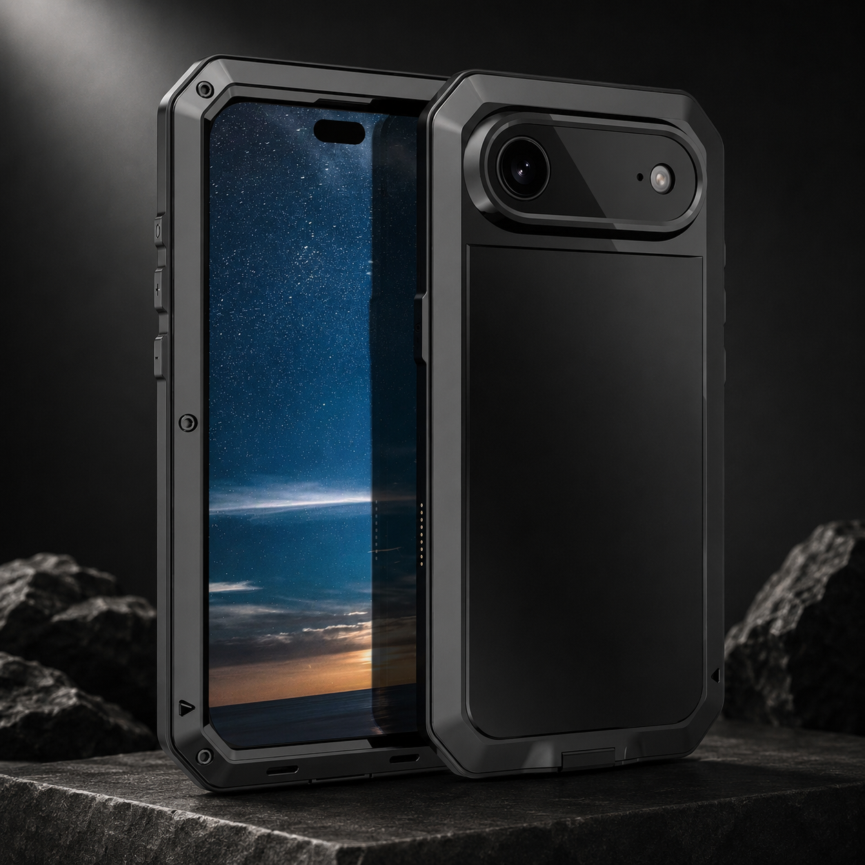 Premium iPhone Case Protective Cover Camera Lens Protection Shockproof Heavy Duty Metal Frame Built In Glass Screen Protector TPU PC Armor Full Coverage