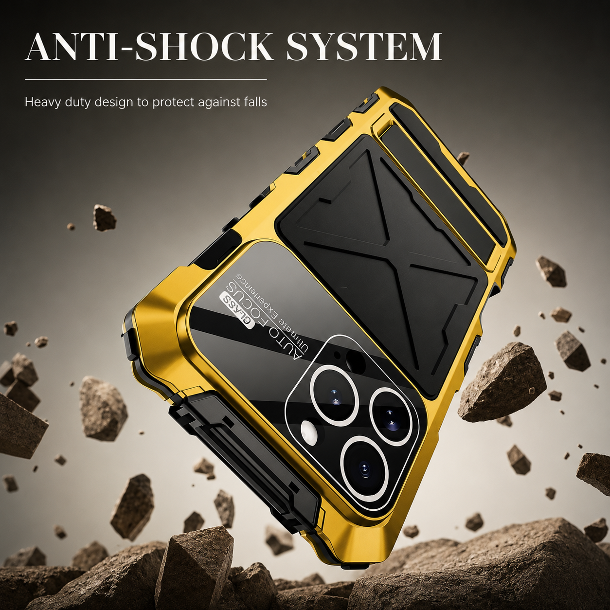 Premium iPhone Case Protective Cover Camera Lens Protection Shockproof Metal Bumper Anti Fall Silicone Bracket Rugged Armor Anti Scratch Edge Protection
