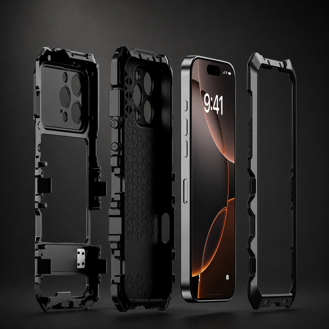 Premium iPhone Case Protective Cover Camera Lens Protection Shockproof Metal Bumper Anti Fall Silicone Bracket Rugged Armor Anti Scratch Edge Protection