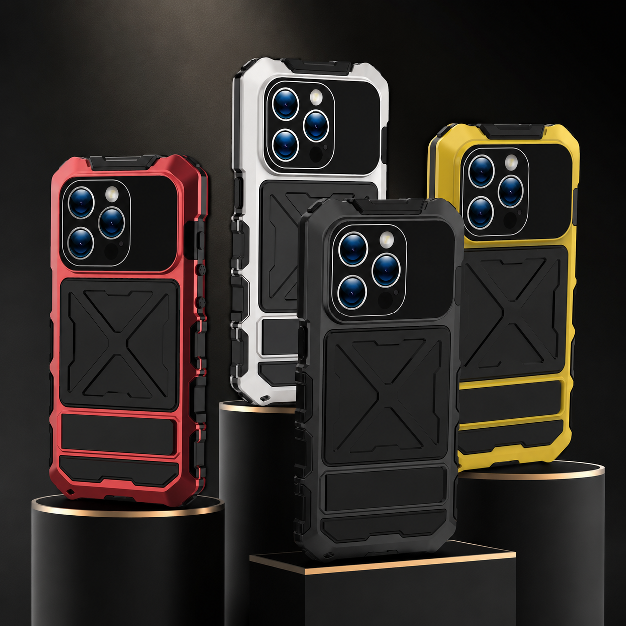 Premium iPhone Case Protective Cover Camera Lens Protection Shockproof Metal Bumper Anti Fall Silicone Bracket Rugged Armor Anti Scratch Edge Protection