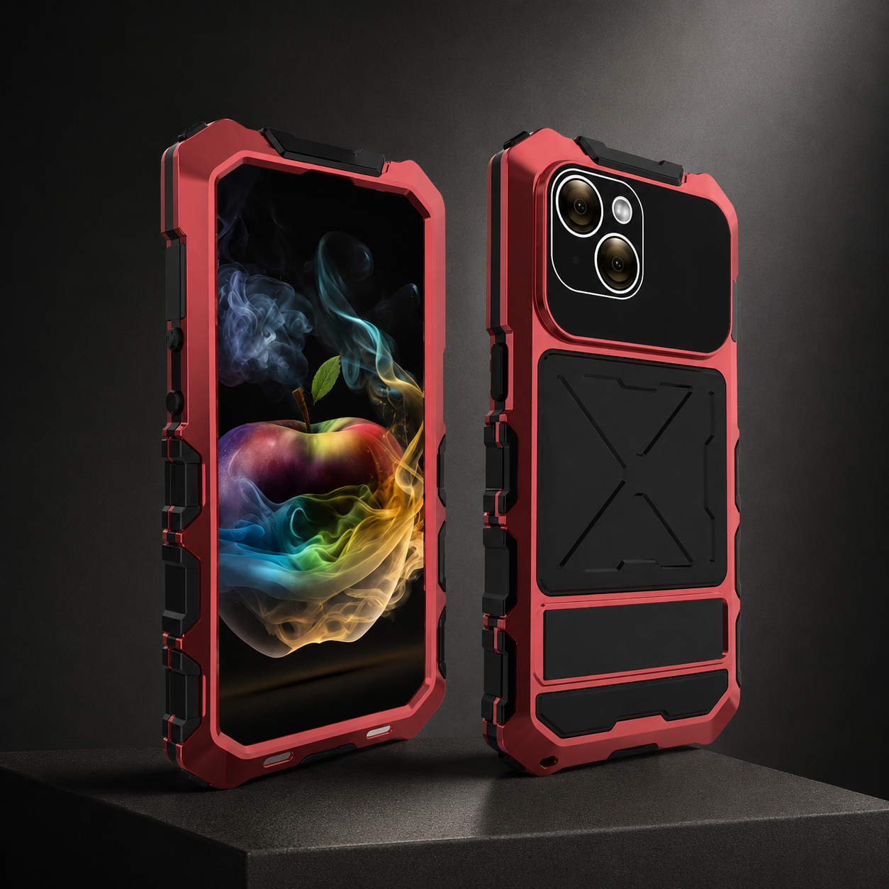 Premium iPhone Case Protective Cover Camera Lens Protection Shockproof Metal Bumper Anti Fall Silicone Bracket Rugged Armor Anti Scratch Edge Protection