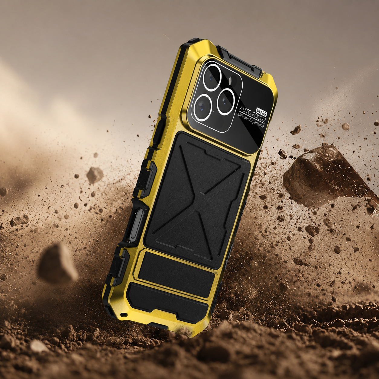 Premium iPhone Case Protective Cover Camera Lens Protection Shockproof Metal Bumper Anti Fall Silicone Bracket Rugged Armor Anti Scratch Edge Protection